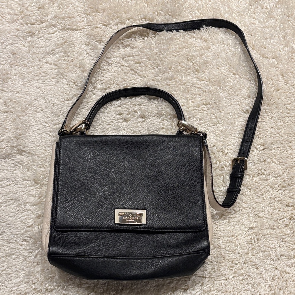 kate spade Black and Cream Leather Crossbody Top-Handle Bag